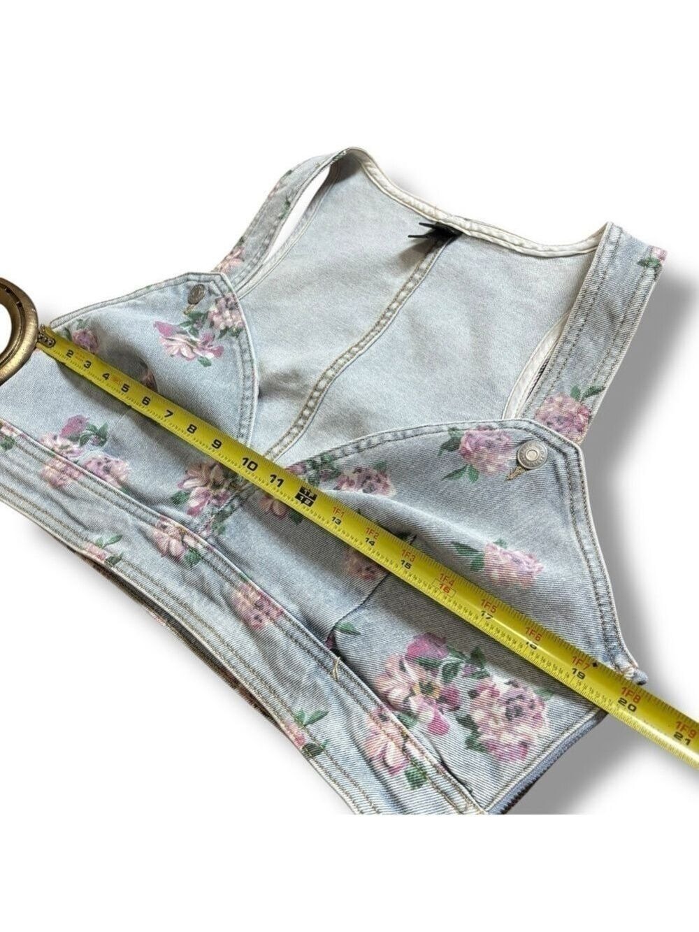 NWOT Wild Fable Light Wash Floral Blue Pink Denim Vest - Size Large - Picture 5 of 9
